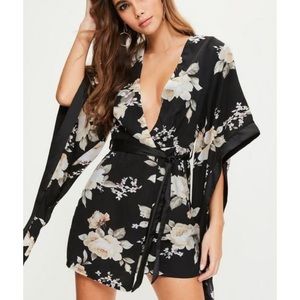 NWT Black Floral Kimono Shift Dress